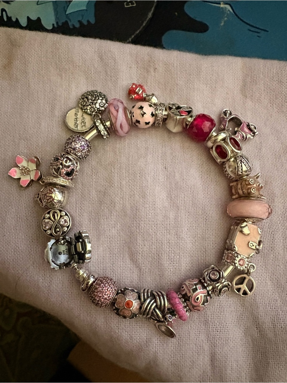 Pandora bangle and pink theme charms